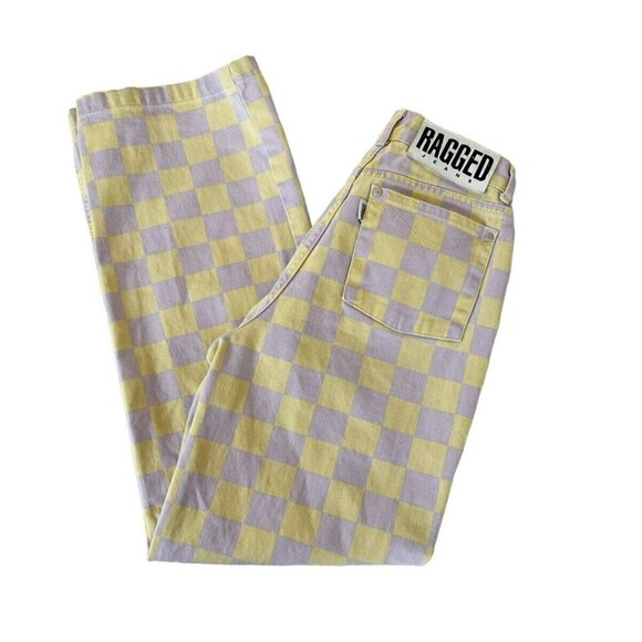 Ragged Jeans Womens Sz 24 Yellow & Purple Beat Checkerboard Combat Jeans - Picture 10 of 10